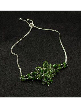 Rare Find DK 925 Sterling Silver Bracelet With Chrome Diopside Floral Design